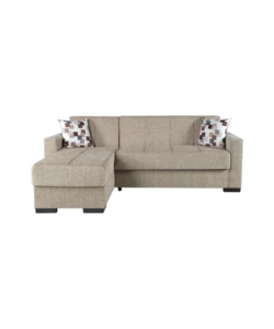 DIVANO LETTO "MERLIN" CON CASSETTONE E PENISOLA REVERSIBILE BEIGE, 225X150X81 CM